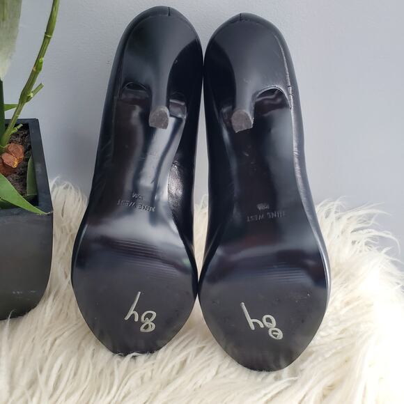 Nine West GHITA Black Leather Almond Toe Bow Detail Pumps Size 10M - Picture 9 of 13